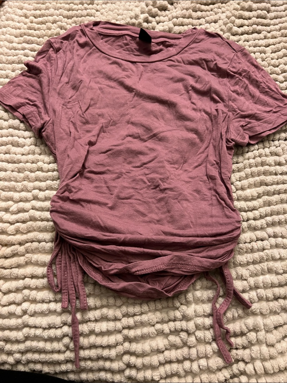 SHEIN Dusty Mauve Side-Ruched Tie Short Sleeve Top